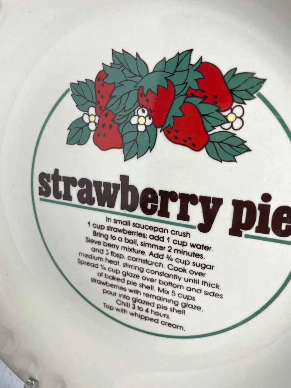Vintage Strawberry Pie Recipe Ceramic Pie Plate 10”